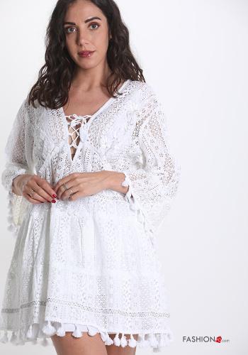 Vestido playero de Algodón encaje con lazo con cuello en v - ph 1