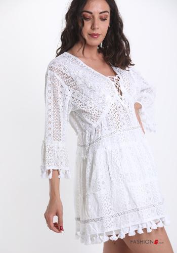 Vestido playero de Algodón encaje con lazo con cuello en v - ph 3