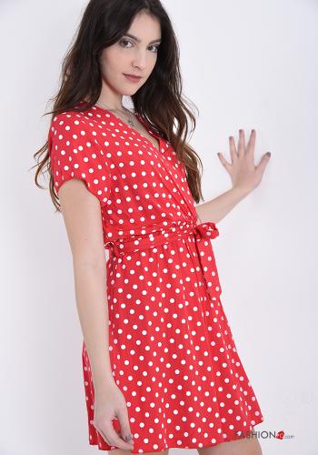 Dress  with bow v-neck With polka dots - ph 3
