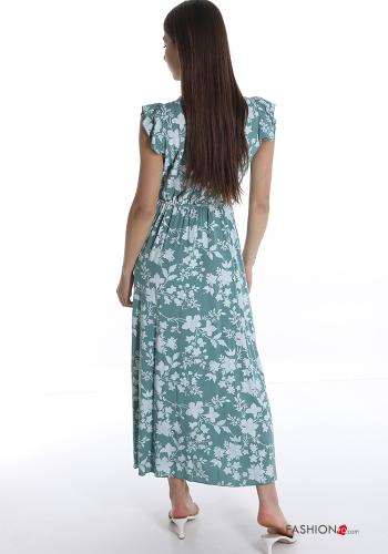 Abito  con fiocco scollo a V Fantasia floreale - ph 2