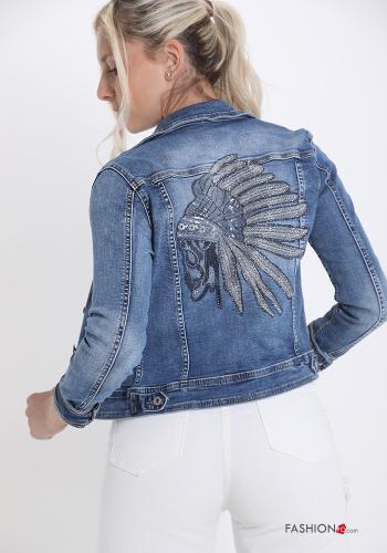 Giacca in Cotone denim Fantasia stampata con tasche con bottoni con strass - ph 1