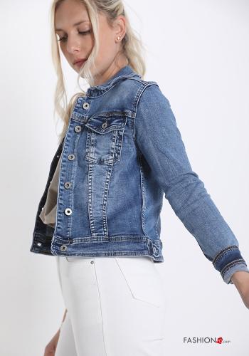 Giacca in Cotone denim Fantasia stampata con tasche con bottoni con strass - ph 3