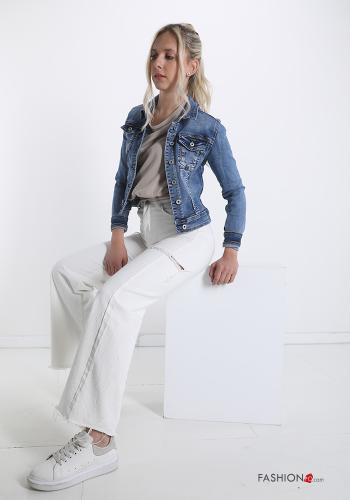 Giacca in Cotone denim Fantasia stampata con tasche con bottoni con strass - ph 5