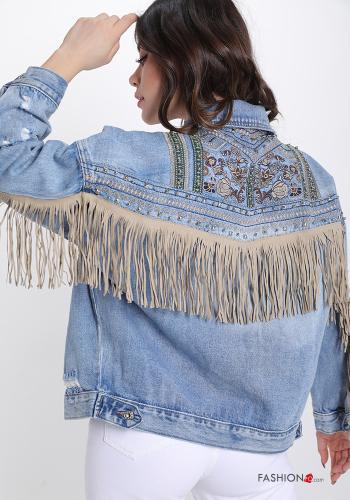 Giacca in Cotone  con borchie denim con frange Fantasia ricamata - ph 1