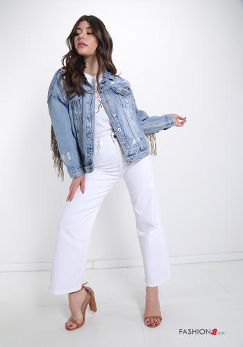 Giacca in Cotone  con borchie denim con frange Fantasia ricamata - ph 5