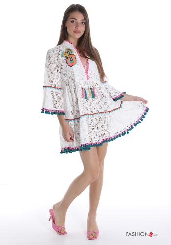 Copricostume in Cotone  pizzo con frange scollo a V con balze - ph 1