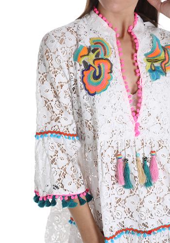 Copricostume in Cotone  pizzo con frange scollo a V con balze - ph 4