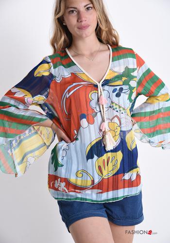Beach robe in Cotton  v-neck Jacquard print - ph 1