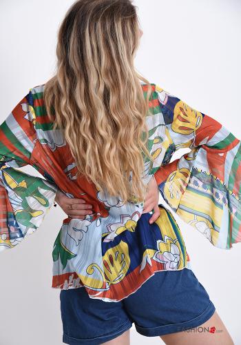 Beach robe in Cotton  v-neck Jacquard print - ph 2