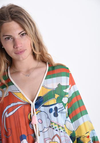 Beach robe in Cotton  v-neck Jacquard print - ph 4