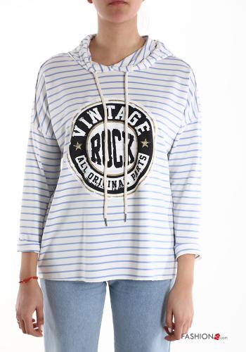 Sweatshirt en Coton Imprimé à rayures à capuche - ph 1