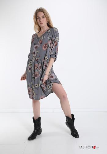 Robe  encolure en V à volants avec des boutons Imprimé floral - ph 1