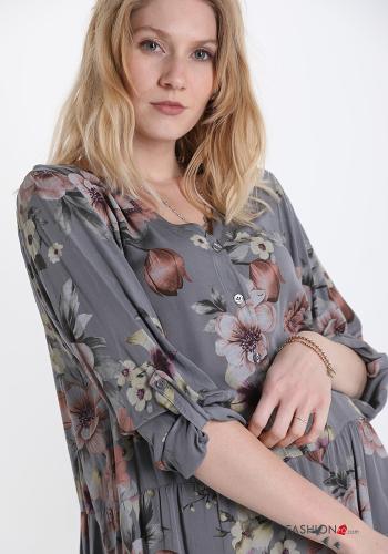 Robe  encolure en V à volants avec des boutons Imprimé floral - ph 4