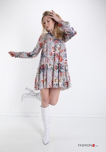 Robe  encolure en V à volants avec des boutons Imprimé floral - ph 1