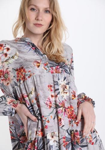 Robe  encolure en V à volants avec des boutons Imprimé floral - ph 4
