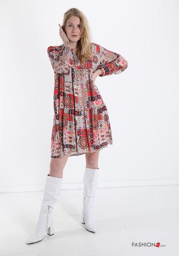 Abito  con bottoni con balze scollo a V Fantasia astratta - ph 1