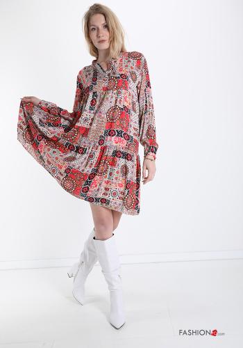 Abito  con bottoni con balze scollo a V Fantasia astratta - ph 5