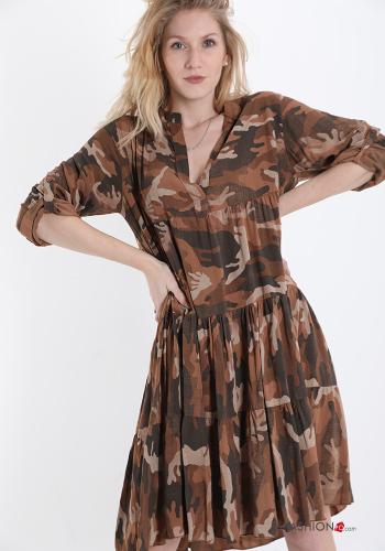 Dress  with flounces v-neck Camouflage print - ph 1