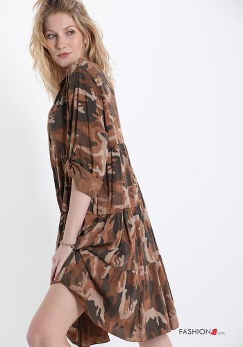 Dress  with flounces v-neck Camouflage print - ph 3