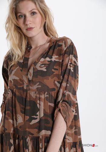 Dress  with flounces v-neck Camouflage print - ph 4
