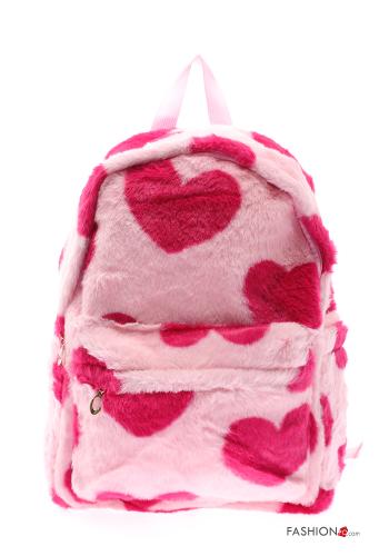Mochila pelo sintético estampado coração com fecho - ph 1