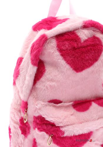 Mochila pelo sintético estampado coração com fecho - ph 4