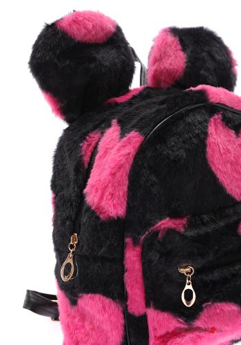 Sac à dos fourrure synthétique motif coeur avec fermeture éclair - ph 4