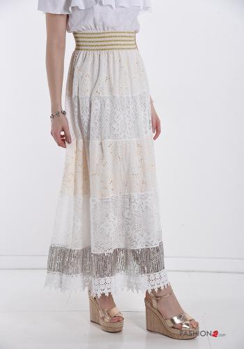 Gonna in Cotone macramé pizzo Longuette con paillettes con balze - ph 1