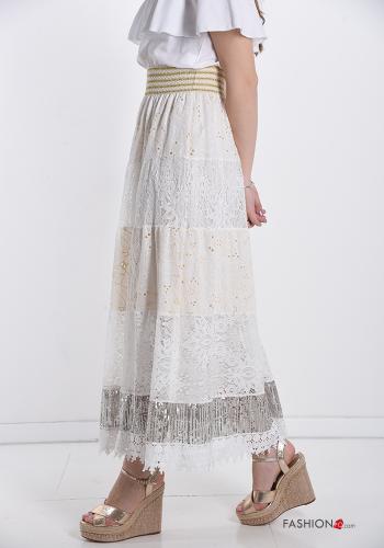 Gonna in Cotone macramé pizzo Longuette con paillettes con balze - ph 3