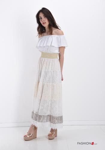Gonna in Cotone macramé pizzo Longuette con paillettes con balze - ph 5