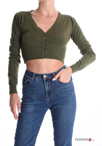 Chaqueta de punto manga larga corto con botones con cuello en v - ph 1