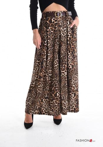 Pantalones wide leg Estampado animal con cinturón con bolsillos - ph 1