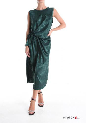 Robe sans manches satin col rond à Imprimé Floral à noeud - ph 1