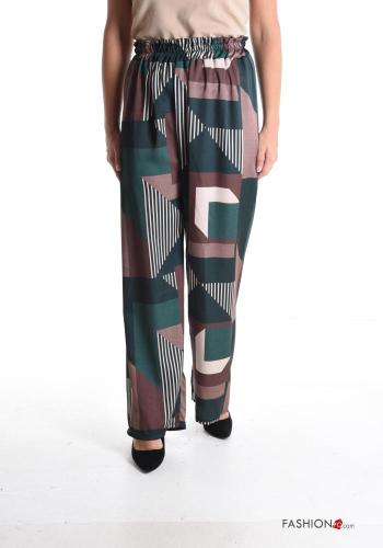 Geometrisches Muster wide leg Hose mit gummizug - ph 1