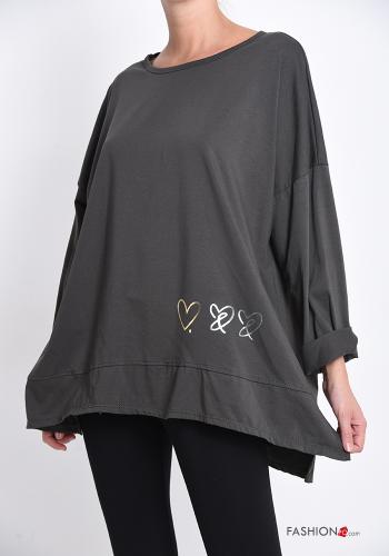 Bedrucktes Muster Langarmshirt aus Baumwolle mit Volants - ph 1