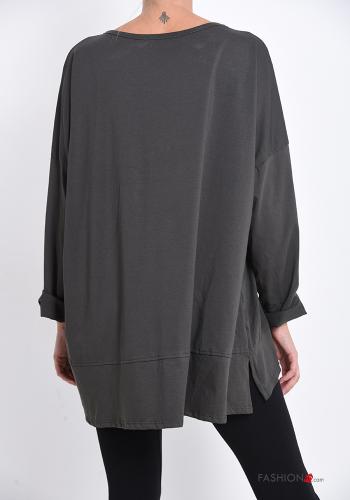 Bedrucktes Muster Langarmshirt aus Baumwolle mit Volants - ph 2