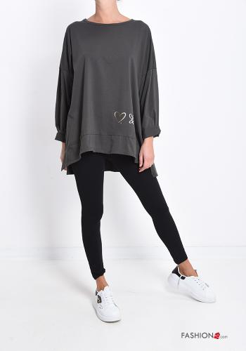 Bedrucktes Muster Langarmshirt aus Baumwolle mit Volants - ph 5