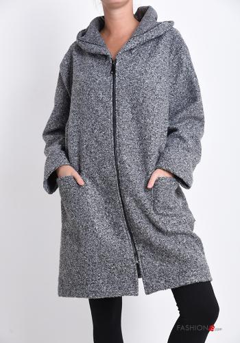 Cappotto con zip con tasche con cappuccio - ph 1