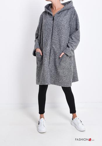 Cappotto con zip con tasche con cappuccio - ph 5