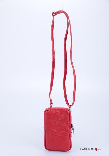 Custodia in Vera pelle per cellulare con zip con tracolla - ph 1