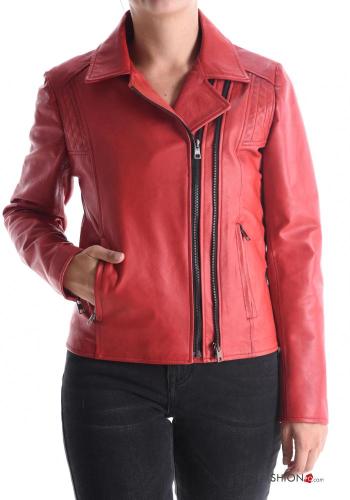 Blouson Style Motard en Cuir Véritable avec fermeture éclair avec doublure avec poches - ph 1