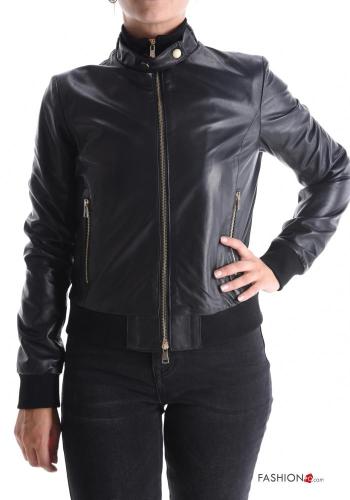 Genuine Leather Biker Jacket with pockets with lining with zip - ph 1