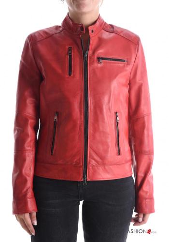 Cazadora estilo biker de Cuero Genuino con cremallera con bolsillos con forro