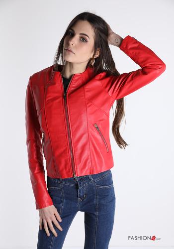 Genuine Leather Jacket with pockets with zip
