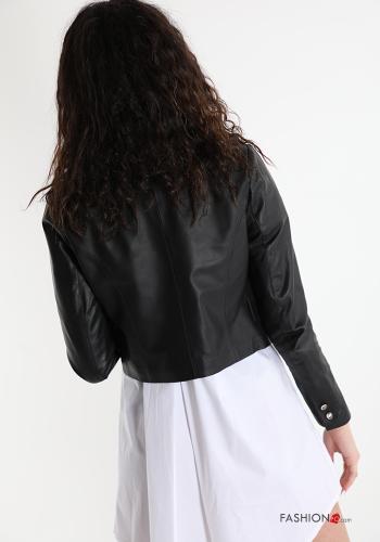 Bolero aus Echtes Leder mit Knöpfen mit Taschen - ph 2