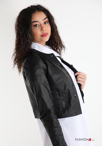 Bolero aus Echtes Leder mit Knöpfen mit Taschen - ph 3