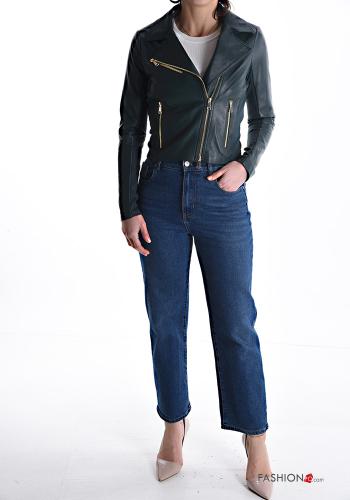 Bikerjacke aus Echtes Leder mit Taschen mit Futter mit Reißverschluss - ph 6