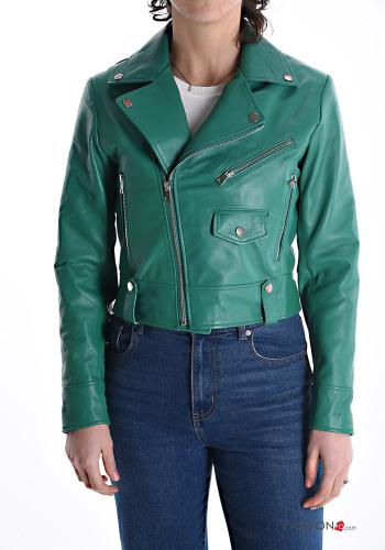 Bikerjacke aus Echtes Leder mit Taschen mit Futter mit Reißverschluss - ph 1