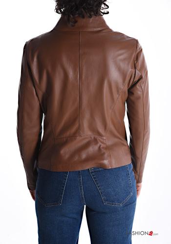 Giacca in Vera pelle con fodera con zip a collo alto con tasche - ph 2