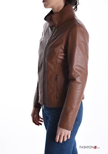 Giacca in Vera pelle con fodera con zip a collo alto con tasche - ph 3